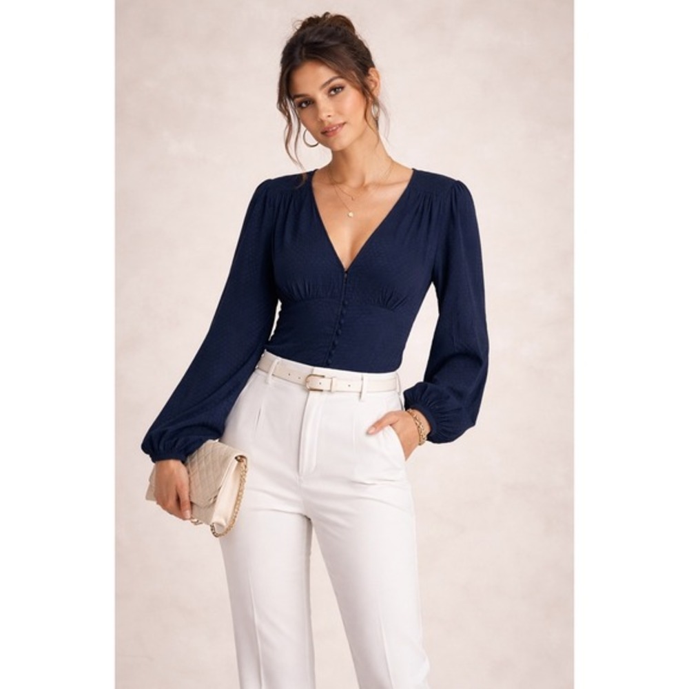Sanctuary Blouse 100% Viscose Long Sleeves Blue Career Business Sz S